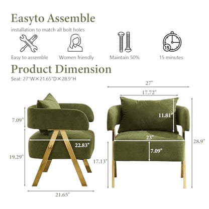 Modern Green Velvet Accent Chairs Set of 2, Barrel Armchairs Living Room | STHOUYN Comfy Reading Chairs, Living Room and Bedroom Seating, Curved Barrel Design, Wide Seat, Gold-Tone Legs - color: Green