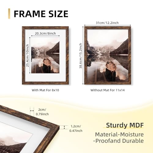 YESKAY 11x14 Picture Frame Set of 9, Photo Gallery Wall Frame Set, Display Pictures 8x10 with Mat or 11 x 14 Without Mat, Multi Photo Frames for Wall Mounting or Table Top Display, Rustic Brown - color: Rustic Brown, size: 11x14 in