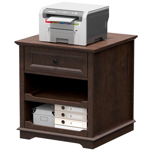 Lateral File Cabinet 3 Drawer File Cabinet with Charging Station, Wood Lateral Filing Cabinet, Printer Stand with Open Adjustable Storage Shelves for Home Office, Cherry - color: Cherry