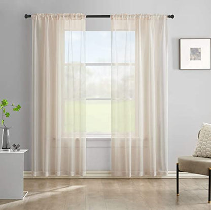 Beige Semi Sheer Curtains 72 Inches Long Faux Linen Curtain Beige Sheers Curtain for Bedroom Living Room Girls Kids Room 2 Panels 52x72 - color: Beige, size: 52"W x 72"L (Pack of 2)