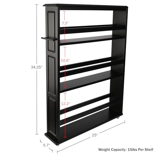 Lavish Home 3 Tier Slim Utility Rolling Storage Cart, Black, 25”W x 5.7”D | Narrow Rolling Cart Storage Organizer with Handle and Wheels for Bathroom, Laundry Room, and Kitchen, Pull-Out Home Organizer - color: Black, size: 25”W x 5.7”D