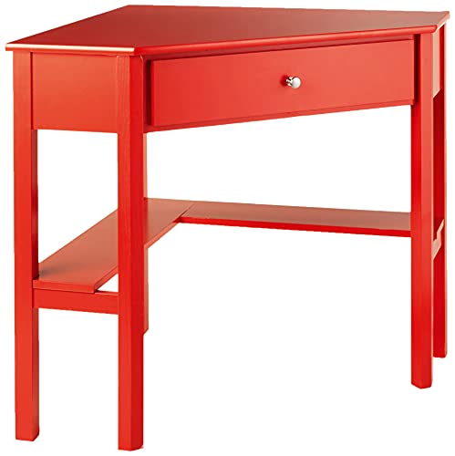 Target Marketing Systems Ellen Corner Desk with One Drawer and One Storage Shelf For Living Room, Bedroom, or Home Office, Small Computer Table, 42"W x 30"H, Red - color: Red