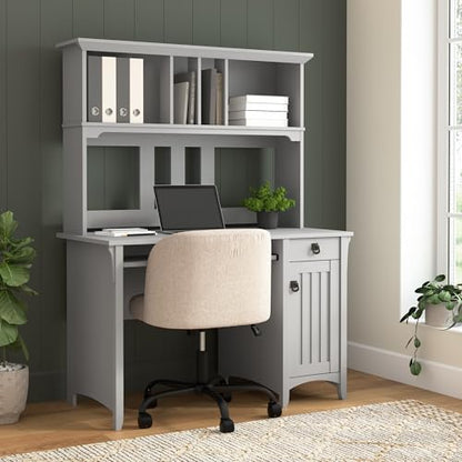 Bush Home Salinas Computer Desk with Hutch | Study Table with Drawers, Cabinets & Pullout Keyboard/Laptop Tray | Modern Home Office Desk in Cape Cod Gray | Work Desk with Storage - color: Cape Cod Gray