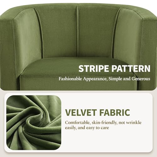 Yaheetech Barrel Accent Chair, Modern Armchair, Olive Green | Soft Velvet Chair with High-Density Foam Seat, Upholstered Barrel Sofa Chair for Living Room Bedroom Waiting Room - color: Olive Green, size: Set of 1