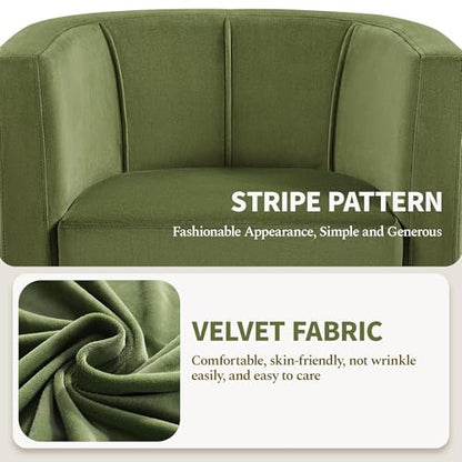 Yaheetech Barrel Accent Chair, Modern Armchair, Olive Green | Soft Velvet Chair with High-Density Foam Seat, Upholstered Barrel Sofa Chair for Living Room Bedroom Waiting Room - color: Olive Green, size: Set of 1