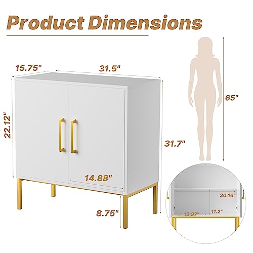 LYNSOM Storage Cabinet with Doors, Free Standing Living Room Cabinet, Modern Wood Buffet Sideboard for Kitchen, Bedroom, Hallway, Entryway, Office, White - color: White, size: 1 Pack