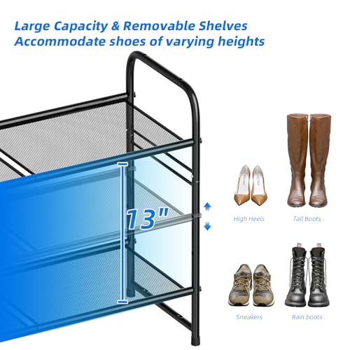 SUFAUY 3-Tier Mesh Shoe Rack, Closet Metal 33" Wide Shoe Shelf Heavy Duty, Black - color: Black, size: 3 Tier
