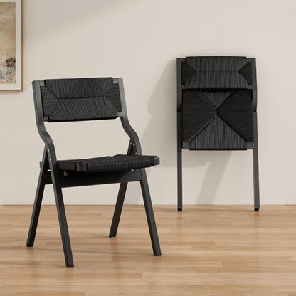 Wood Folding Chairs Set of 4, Foldable Chairs Wooden Indoor Stackable Dining Chairs for Kitchen & Dining Room Chair Woven Seat & Webbing Back