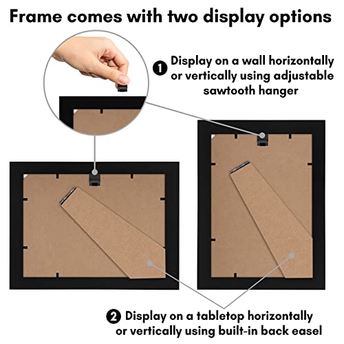Americanflat 5x7 Picture Frame with Shatter-Resistant Glass - Set of 2 - Use as 4x6 Frame with Mat or Display 5x7 Photo Without Mat - Signature Collection - Picture Frames for Tabletop or Wall - Black | Engineered Wood construction, Shatter-resistant glas