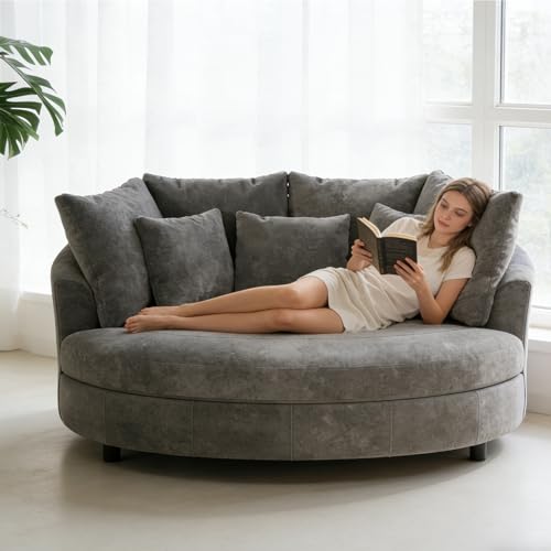 Chifee & Vingol 70 Inches Oversized Accent Barrel Chair Extra Large Chenille Accent Chair Extra Wide Armchair with 7 Pillows for Living Room,Bedroom,Home Theater - Oversized Gray - color: 70"- Gray