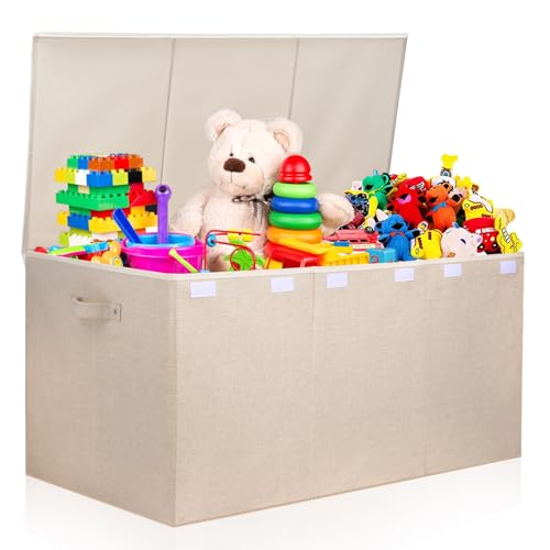 167L Large Toy Box Chest Storage with Lid, Collapsible Kids Toy Storage | Toy Chest with with Removable Divider for Kids, Boys, Girls, Nursery, Living Room, Bedroom, 35.5"x17" x17" (Linen Beige) - color: Extra Extra Large Beige
