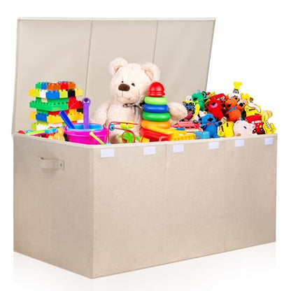 167L Large Toy Box Chest Storage with Lid, Collapsible Kids Toy Storage | Toy Chest with with Removable Divider for Kids, Boys, Girls, Nursery, Living Room, Bedroom, 35.5"x17" x17" (Linen Beige) - color: Extra Extra Large Beige