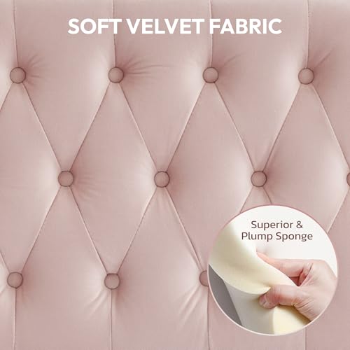 Iroomy Upholstered Queen Headboard, Button Diamond Tufted Headboard with Adjustable Height and Solid Wood Leg, Velvet Padded Headboards for Queen Size Bed, Modern Head Board, Pink - color: Pink, size: Queen