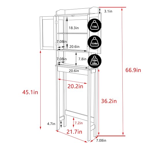Yardenaler Over-The-Toilet Storage Shelf with Doors, Bathroom Freestanding Space Saver Organizer with Adjustable Shelf, White - color: White