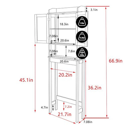 Yardenaler Over-The-Toilet Storage Shelf with Doors, Bathroom Freestanding Organizer Space Saver with Adjustable Shelf, Gray - color: Grey