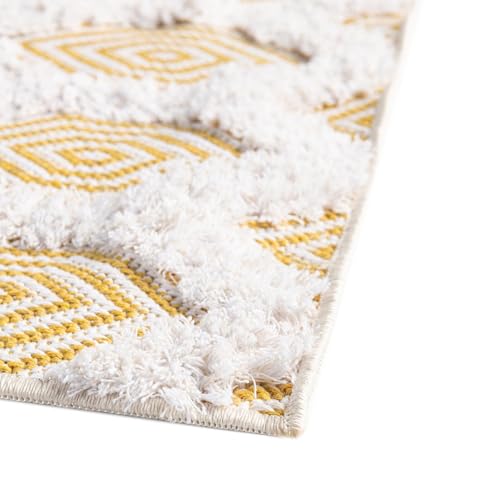 Rugs.com - Sabrina Soto Casa Rug – 8 Ft Runner Yellow Cotton Textured Rug Modern Geometric Design for Hallways and Entryways - color: Yellow, size: 2'3" x 8' (Runner)