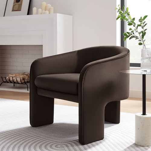 Modway Greer Comfy Barrel Accent Chair with 3 Legs in Chocolate Brown Performance Velvet – Soft Upholstered Reading Armchair – Mid Century Modern Upholstered Barrel Dining Chair with Curved Back - color: Chocolate Brown
