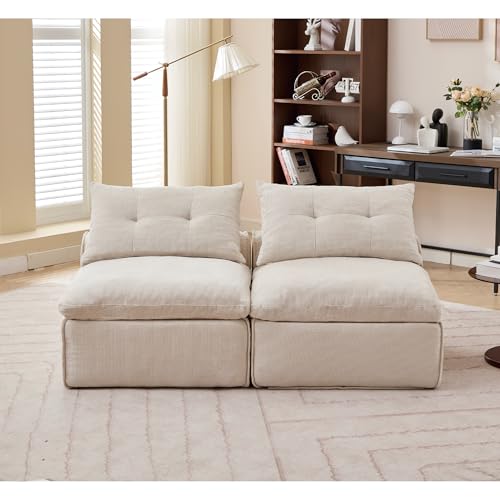 Modular Sofa 2 Seater: DIY Armless Design with Soft Chenille Fabric & 4 Pillows - Creative Studio Seating for Small Spaces & Home Office Use