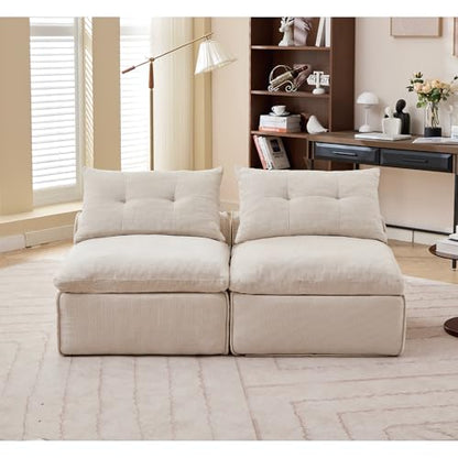 Modular Sofa 2 Seater: DIY Armless Design with Soft Chenille Fabric & 4 Pillows - Creative Studio Seating for Small Spaces & Home Office Use