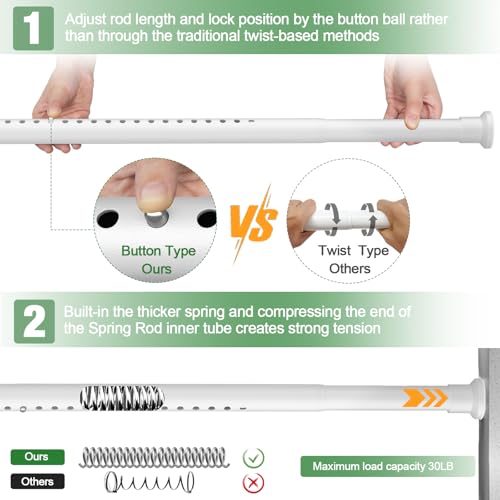 Heavy Duty Tension Curtain Rod No Drilling, 43-102 Inch Adjustable | 1.26" Diameter Pole with Strong Spring Loaded, Non Slip, Renter Friendly, Shower Rods for Bathroom/Windows/Closet,Matte White - color: Matte White, size: 43-102 Inches