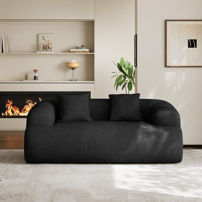 75" Boneless Cloud Loveseat, Modern Cute Curved Chenille Sofa, 2 Seater Compression Couch with 2 Pillows, No Assembly Required for Apartment Living Room, Black - color: Black, size: 75''