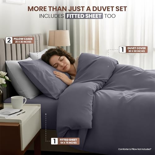 Utopia Bedding 4 Piece Bedding Set - 1 Fitted Sheet (54x75), 1 Duvet Cover Full Size, 2 Pillow Case (20x30) - All Season Luxury Bed in a Bag with Zippered Full Duvet Cover - No Comforter (White) - color: Grey, size: Full - Duvet Cover with Fitted Sheet