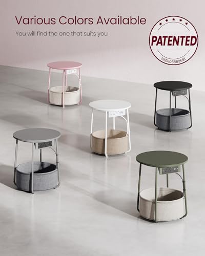 VASAGLE LILEA Colection - Side Table with Charging Station, Round End Table with Fabric Basket, Nightstand with Power Outlets, USB Ports, Modern, Jelly Pink and Cream White ULET228R01 - color: Jelly Pink + Cream White, size: Without LED light