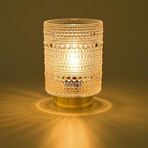 Battery Operated Lamp with Auto-Off Timer, Cordless Table Night Light for Bedroom & Entryway, Portable LED Lamp for Home, Outdoor, Camping No Battery Included (Pearl Design-White) - color: Pearl Design-White