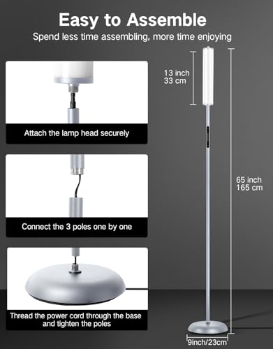 OUTON Bright Smart Floor Lamp with Remote, App & Touch Control, RGB Color Changing Standing Lamp, 2200K-6500K Dimmable, 3 Adjustable Heights, 32 Scenes for Living Room Bedroom Office,Grey - color: Gray