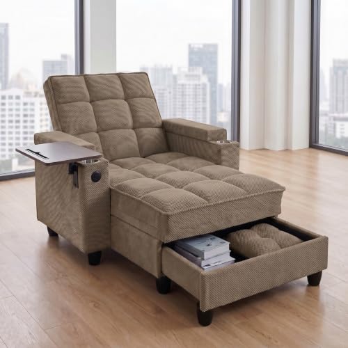 Convertible Sleeper Chair, Pull Out Sofa Bed with Adjustable Backrest & Hidden Storage Armrest, Single Sofa Recliner with USB Charging Port & Cup Holders for Living Room, Bedroom, Coffee - color: C-coffee-l2