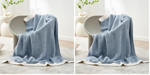 Snuggle Sac Blue Throw Blankets for Couch, Reversible Super Soft Warm Blankets Cozy Knit Blanket Fuzzy Plush Throws for Sofa, Bed, Gift, Heather Blue, 50 x 60 inches (Pack of 2) - color: Heather Blue, size: Throw (50"x60") (Pack of 2)