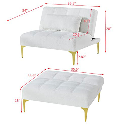 KEVINSPACE 35.5" Modular Sectional Sofa Couch, 1 Seater Cozy Portable Couches, Living Room, Single Chair, Modern Convertible Couch Teddy Fabric Sofa with Pillow, Gold Legs for Small Spaces 1PCS White - color: 1pcs White