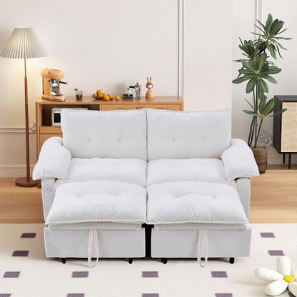 73" Plush Velvet Convertible Loveseat Sleeper Sofa Bed, Loveseat Convertible with Hidden Mattress, Sofa Bed Couch Simple Assembly for Small Apartment and Guest Space, Beige White - color: Beige White