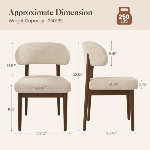 Wooden Dining Room Chairs Set of 2, Modern Upholstered Teddy Fabric Kitchen Chairs with Ergonomic Curved Back, Farmhouse Dining Side Chair with Solid Wood Frame for Kitchen Room, Beige - color: Beige
