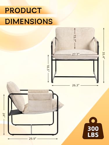 Modern Accent Chair Comfortable Living Room Chairs with Armrests, Lounge Chair with Metal Frame Chenille Upholstered Bedroom Reading Chair - color: Beige