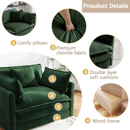 41.4 Inch 1-Seat Modular Sectional Cloud Sofa, Chenille Green | Chenille Deep Seat Sofa with Pillow for Living Room, Bedroom and Apartment - color: Green, size: 41.4 inch-Straight