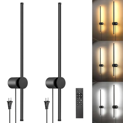 GOODATE Wall Sconces Set of Two with Remote, Stepless Colors 3000K-6500K & Stepless Dimming, Hardwire or Plug-in, 180° Rotate, LED Black Plug in Wall Sconces with Timer & Night Light, 23.6 Inches - color: Black, Stepless Color Temperature: 3000K-6500K, si