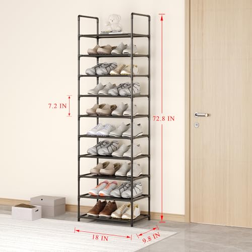 10-Tier Tall Shoe Rack,Large Sturdy Shoe Shelf Organizer, Non-Woven Fabric Narrow Free Standing Shoe Racks for Entryway, Hallway and Closet (Black) - size: 10-Black
