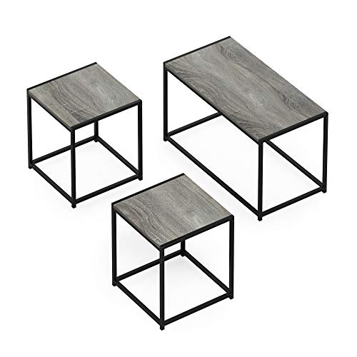 Furinno Camus Modern Living Room Coffee Table with 2 End Tables Set, French Oak Grey - color: French Oak Grey, size: 3-in-1 Set (1 Coffee + 2 End Tables)