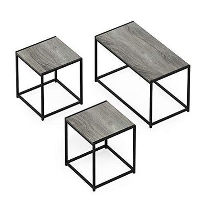 Furinno Camus Modern Living Room Coffee Table with 2 End Tables Set, French Oak Grey - color: French Oak Grey, size: 3-in-1 Set (1 Coffee + 2 End Tables)