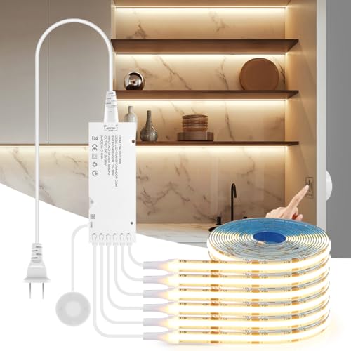 AIMENGTE 12V COB LED Cabinet Lights Strip, 6 x 3.3ft Touch Dimmable 3000K Warm White Lighting for Parallel Wood Slat Wall Panels, Display Cabinets, Wardrobes, Showcases, Shelves - color: Warm White 3000K, size: 6 X 3.3ft