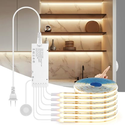AIMENGTE 12V COB LED Cabinet Lights Strip, 6 x 3.3ft Touch Dimmable 3000K Warm White Lighting for Parallel Wood Slat Wall Panels, Display Cabinets, Wardrobes, Showcases, Shelves - color: Warm White 3000K, size: 6 X 3.3ft
