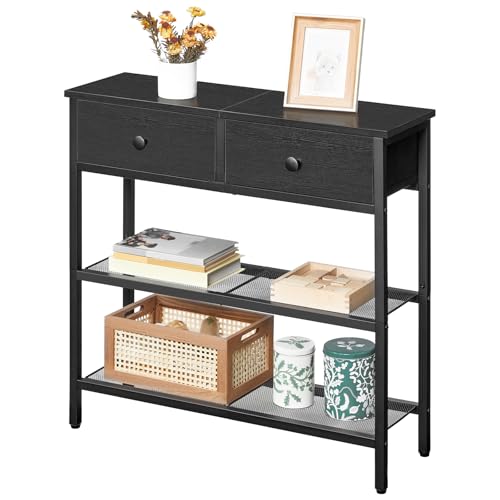 HOOBRO 29.5" Narrow Console Table with 2 Fabric Drawers, Sofa Table, Small Entryway Table with 3-Tier Storage Shelves, Behind Couch Table, for Living Room, Hallway, Black BB72XG01 - color: Black