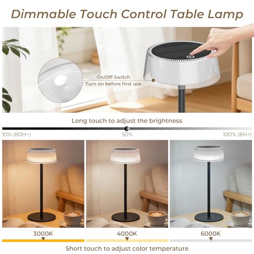 Lacasa Rechargeable Cordless Table Lamp, 2 PCS Battery Operated Solar Table Lamps Outdoor 4000mAh IP67 Waterproof, Portable Dimmable LED Desk Light Touch Lamp 3000-6000K for Living Room Bedroom Garden