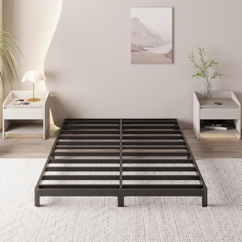 Yicensen 4 Inch Full Bed Frame Low Profile No Box Spring Needed, Heavy Duty Full Size Metal Platform Bed Frame with Rounded Corner Legs, Easy Assembly, Noise Free, Black - size: Full, style: 4 Inch