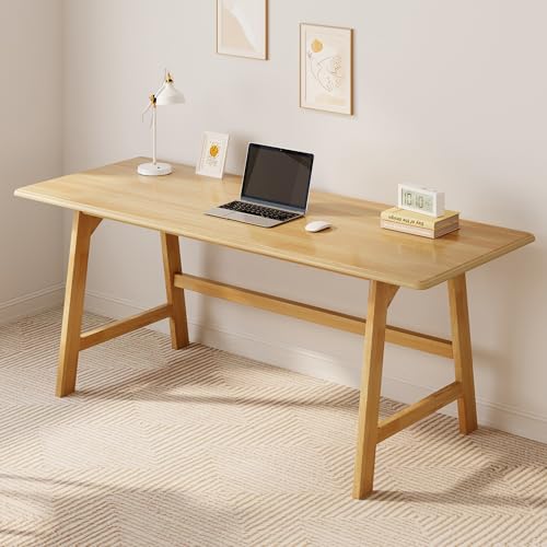 IOTXY Solid Wood Writing Table - 60" W Minimalist PC Computer Desk, Oak | Minimalist Modern Style, 100% Solid Wood, Spacious Surface, Moon-Shaped Legs, Super Stable, 265-lbs Capacity, 15-Min Assembly - color: Oak, size: 60" W