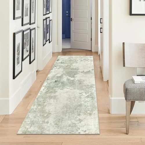 famibay 2x6 Rug Runners for Hallways Non Slip Washable Runner Rug Sage Green Hallway Rug Soft Low Pile Modern Abstract Printed Kitchen Runner Rug for Hallway Bedroom Entryway - color: Sage Green, size: 2 x 6 feet