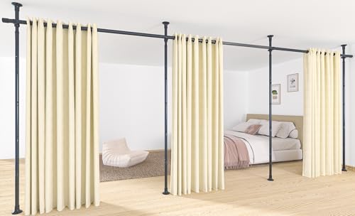 Curtain Rods No Drilling - Room Divider Tension Rod, Adjustable 28-171in(W) 4-10ft(H) Heavy Duty Floor to Ceiling Stand Temporary Privacy Wall Dividers Separation Partitions Black Window Rods - color: Matte Black, size: 28-171 inch