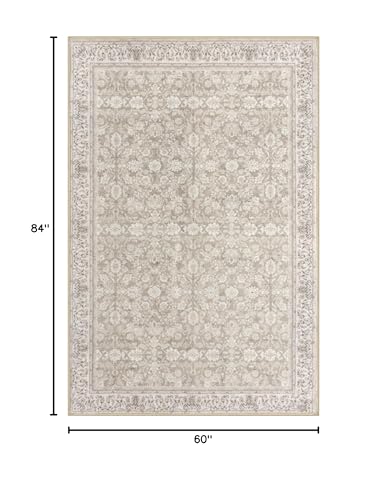 SIILOOM 5x7 Washable Area Rug, Non Slip Indoor Mat for Bedroom Living Room | Cream/Beige/Yellow/White Soft Vintage Spill & Stain Resistant Low Pile Carpet for Dining Room Under Table Bedside - color: Cream/Beige/Yellow/White/Grey, size: 5' x 7' (Rectangul