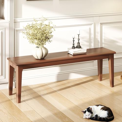 Dining Bench 55.1" Wood Solid Oak Wooden Bed End/Entryway Bench for Bedroom Living Room Kitchen(Brown) - color: Brown, size: 55.1"